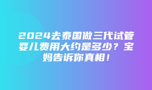 2024去泰国做三代试管婴儿费用大约是多少？宝妈告诉你真相！