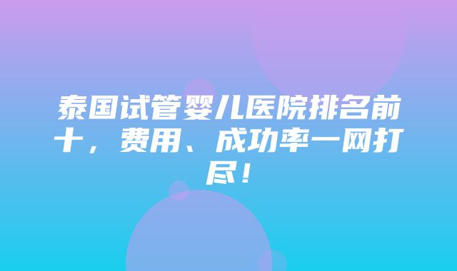 泰国试管婴儿医院排名前十，费用、成功率一网打尽！