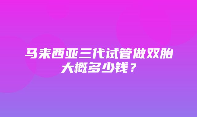 马来西亚三代试管做双胎大概多少钱？