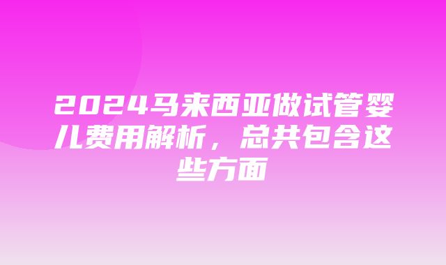 2024马来西亚做试管婴儿费用解析，总共包含这些方面