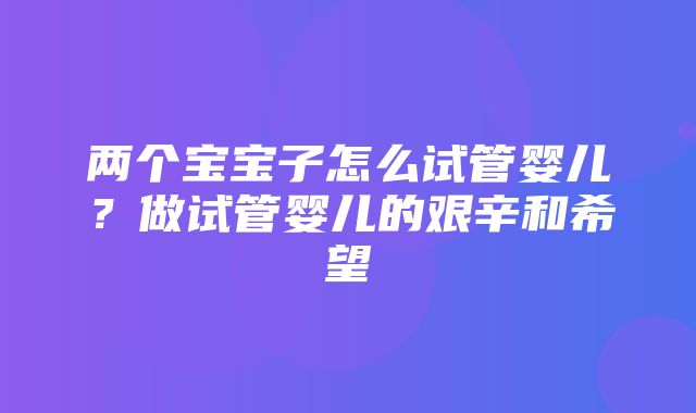 两个宝宝子怎么试管婴儿？做试管婴儿的艰辛和希望