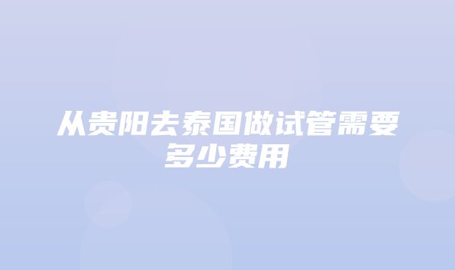 从贵阳去泰国做试管需要多少费用