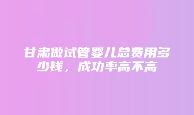 甘肃做试管婴儿总费用多少钱，成功率高不高