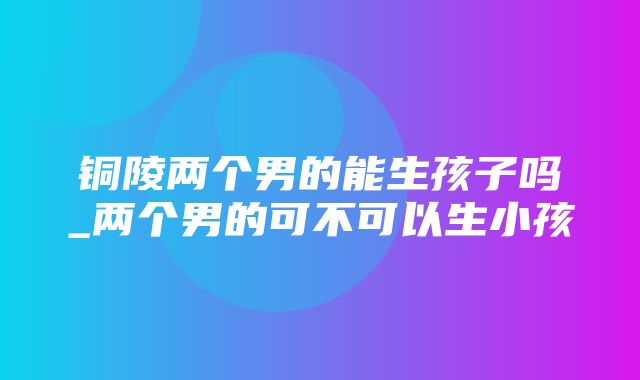 铜陵两个男的能生孩子吗_两个男的可不可以生小孩