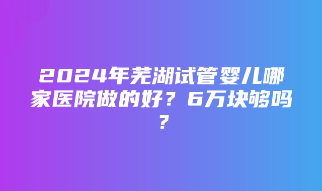 2024年芜湖试管婴儿哪家医院做的好？6万块够吗？