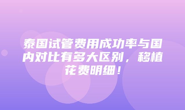 泰国试管费用成功率与国内对比有多大区别，移植花费明细！