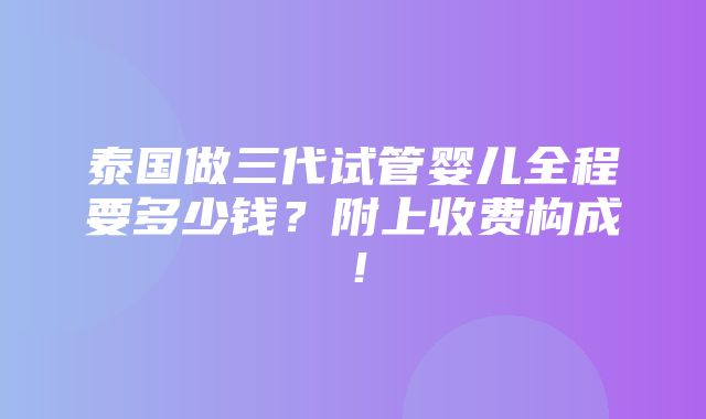 泰国做三代试管婴儿全程要多少钱？附上收费构成！