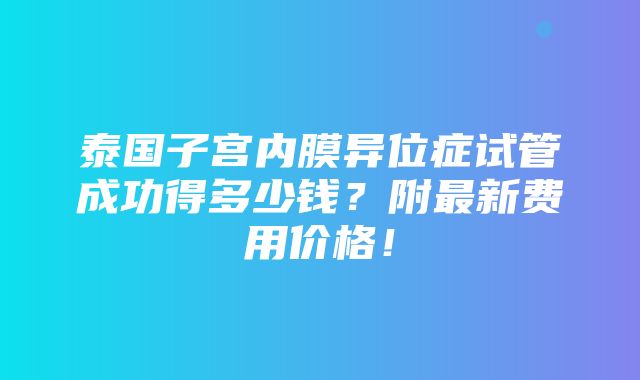 泰国子宫内膜异位症试管成功得多少钱？附最新费用价格！