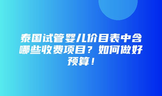 泰国试管婴儿价目表中含哪些收费项目？如何做好预算！