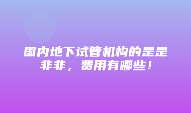 国内地下试管机构的是是非非，费用有哪些！