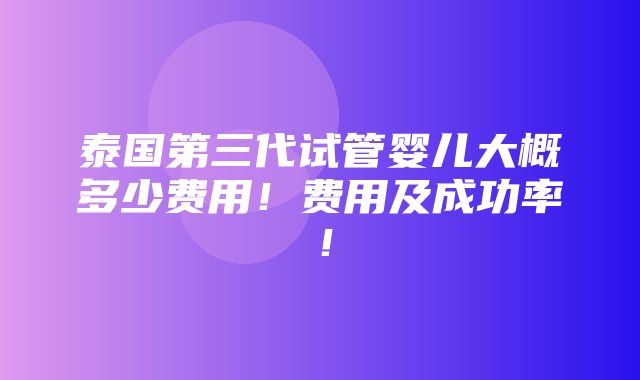 泰国第三代试管婴儿大概多少费用！费用及成功率！