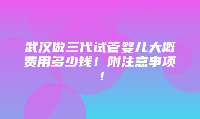 武汉做三代试管婴儿大概费用多少钱！附注意事项！