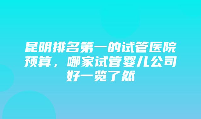 昆明排名第一的试管医院预算，哪家试管婴儿公司好一览了然