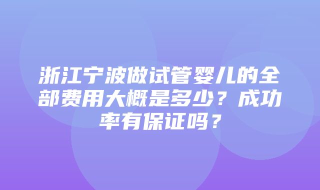 浙江宁波做试管婴儿的全部费用大概是多少？成功率有保证吗？