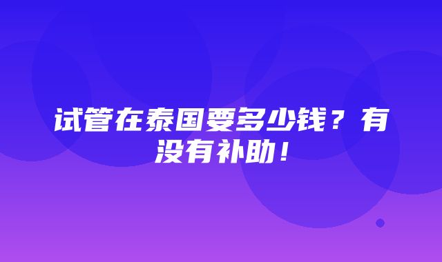 试管在泰国要多少钱？有没有补助！