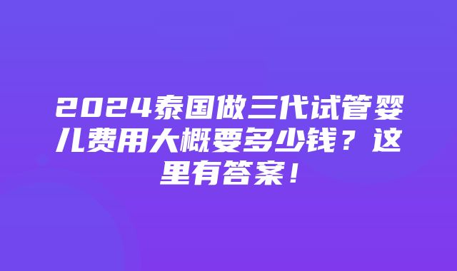 2024泰国做三代试管婴儿费用大概要多少钱？这里有答案！