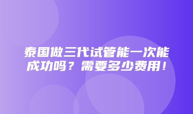 泰国做三代试管能一次能成功吗？需要多少费用！