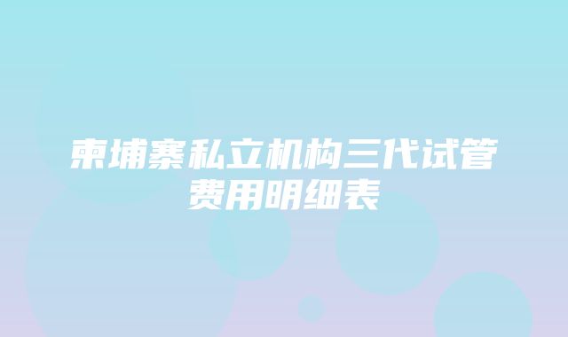 柬埔寨私立机构三代试管费用明细表