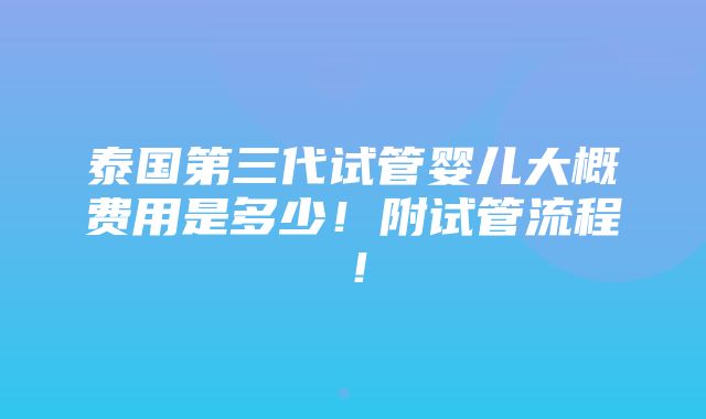 泰国第三代试管婴儿大概费用是多少！附试管流程！