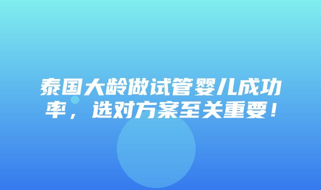 泰国大龄做试管婴儿成功率，选对方案至关重要！