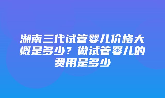 湖南三代试管婴儿价格大概是多少？做试管婴儿的费用是多少