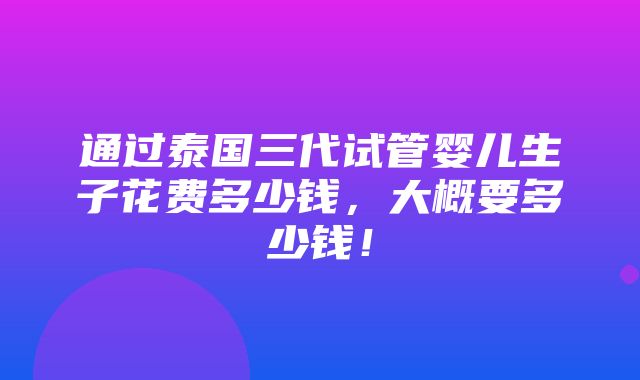 通过泰国三代试管婴儿生子花费多少钱，大概要多少钱！