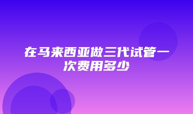 在马来西亚做三代试管一次费用多少