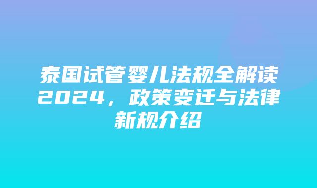 泰国试管婴儿法规全解读2024，政策变迁与法律新规介绍