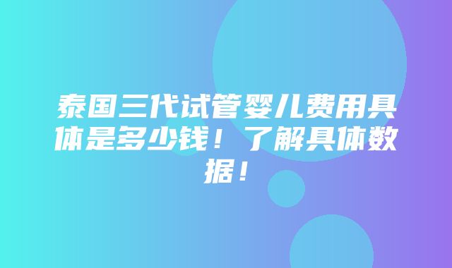 泰国三代试管婴儿费用具体是多少钱！了解具体数据！