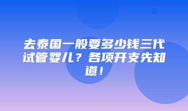 去泰国一般要多少钱三代试管婴儿？各项开支先知道！