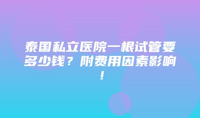 泰国私立医院一根试管要多少钱？附费用因素影响！