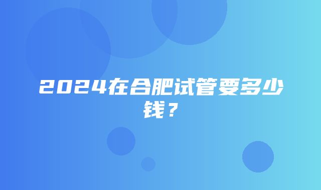 2024在合肥试管要多少钱？