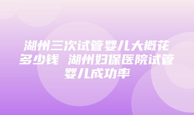 湖州三次试管婴儿大概花多少钱 湖州妇保医院试管婴儿成功率