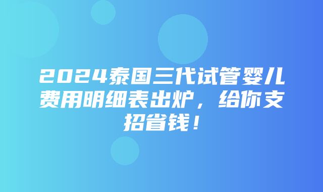 2024泰国三代试管婴儿费用明细表出炉，给你支招省钱！