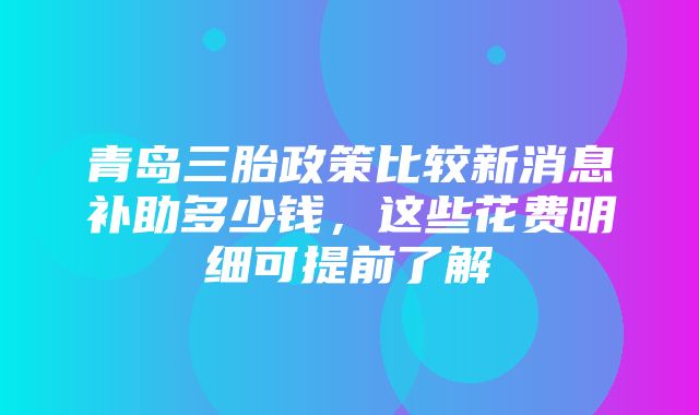 青岛三胎政策比较新消息补助多少钱，这些花费明细可提前了解