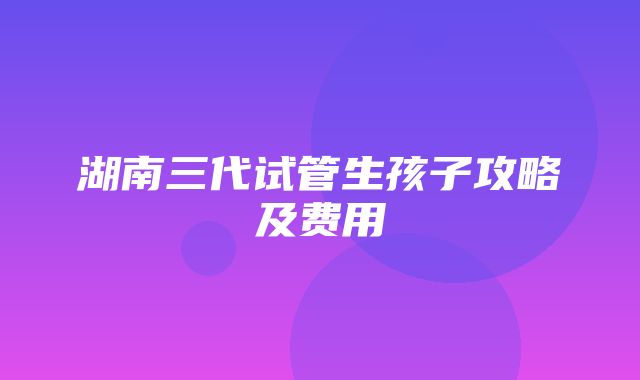 湖南三代试管生孩子攻略及费用