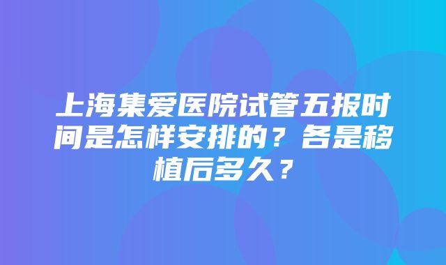 上海集爱医院试管五报时间是怎样安排的？各是移植后多久？