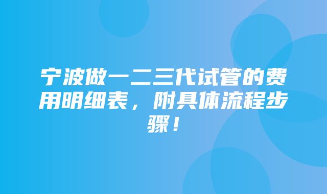 宁波做一二三代试管的费用明细表，附具体流程步骤！