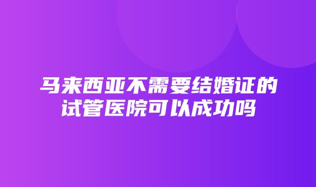 马来西亚不需要结婚证的试管医院可以成功吗