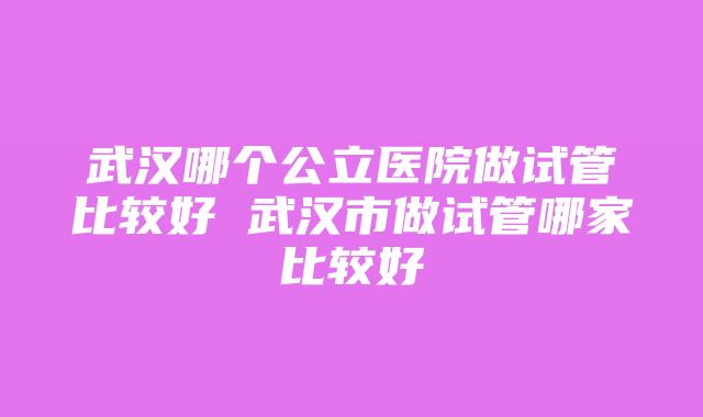 武汉哪个公立医院做试管比较好 武汉市做试管哪家比较好