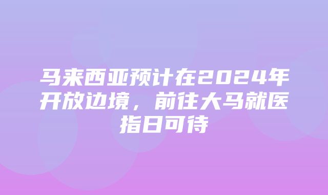 马来西亚预计在2024年开放边境，前往大马就医指日可待