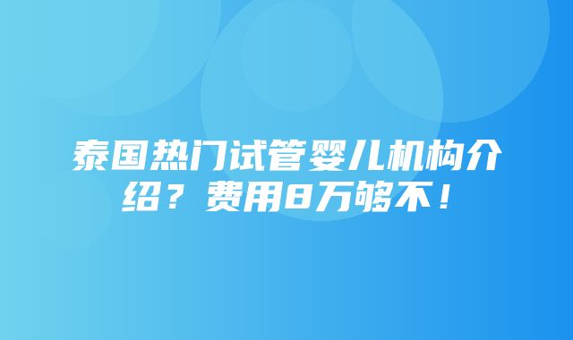 泰国热门试管婴儿机构介绍？费用8万够不！