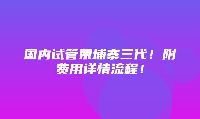 国内试管柬埔寨三代！附费用详情流程！