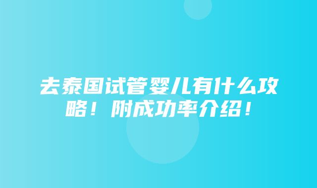 去泰国试管婴儿有什么攻略！附成功率介绍！