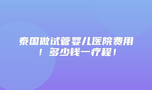 泰国做试管婴儿医院费用！多少钱一疗程！