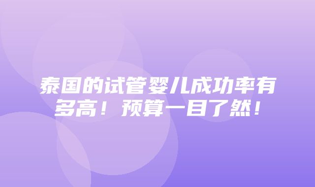 泰国的试管婴儿成功率有多高！预算一目了然！