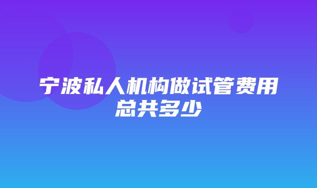 宁波私人机构做试管费用总共多少