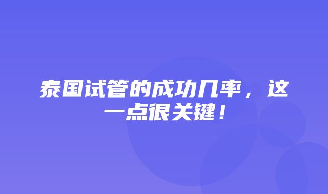 泰国试管的成功几率，这一点很关键！