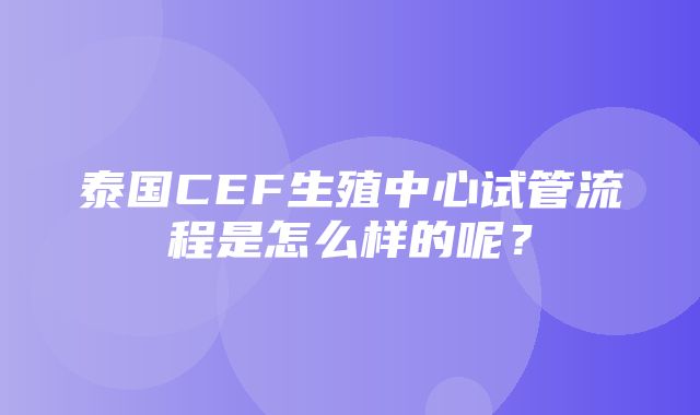 泰国CEF生殖中心试管流程是怎么样的呢？