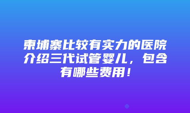 柬埔寨比较有实力的医院介绍三代试管婴儿，包含有哪些费用！